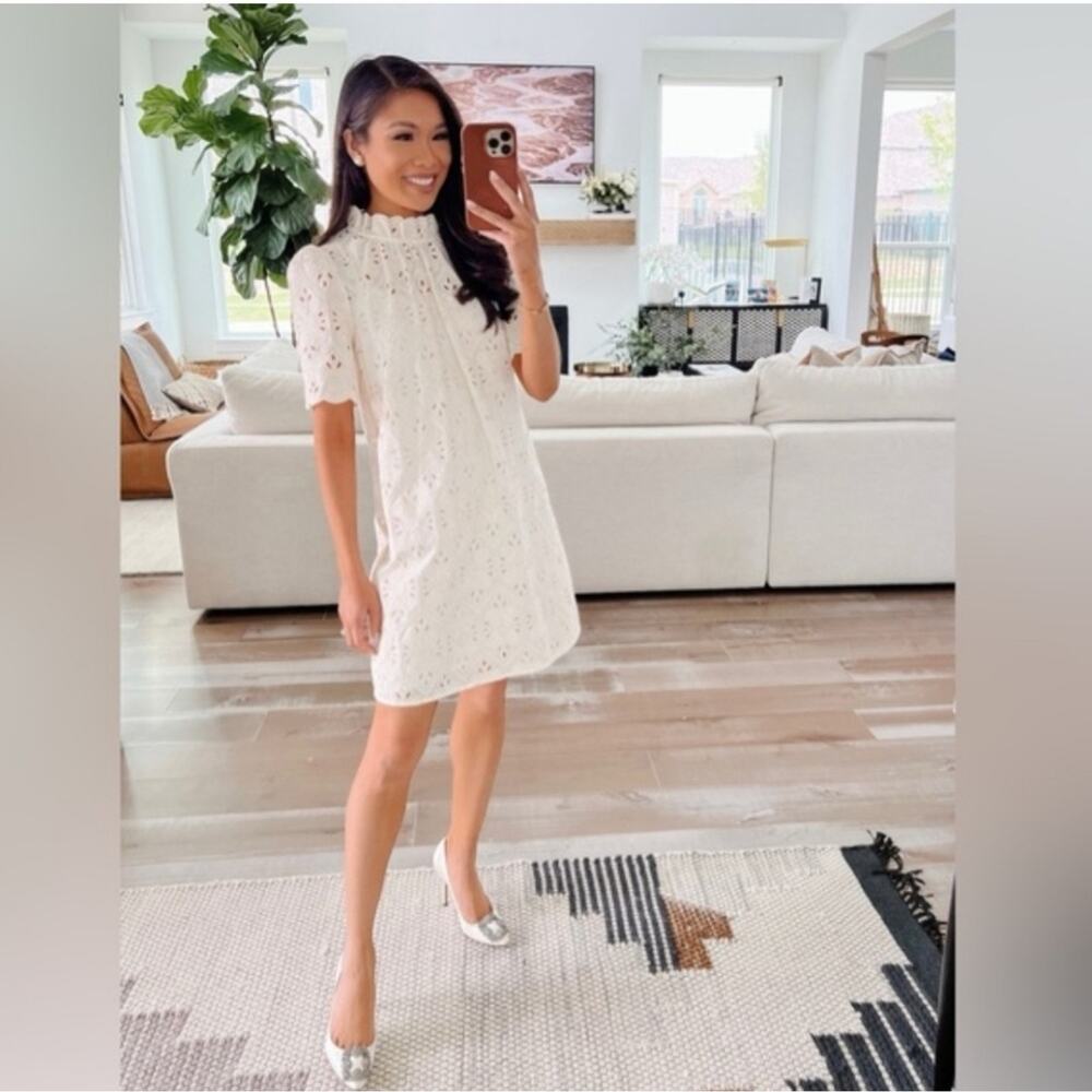 Sezane Cream White Floral Mini Louison Eyelet Embroidered Dress in Ecru Size 34